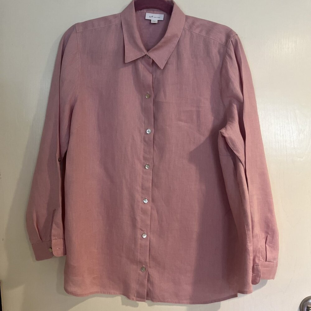 J. Jill Women's Love Linen Size M Pink Dress Shirt Button Front Long Sleeves